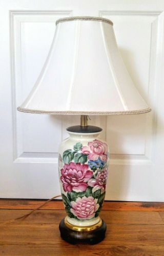 Vintage Large Asian Floral Peony Ceramic Ginger Jar Table Lamp/no Shade