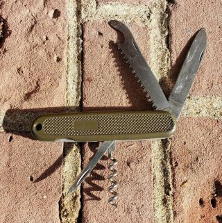 Vtg Victorinox Safari Trooper Swiss Army Knife Olive Green Rostfrei Saw Blade
