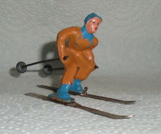 Vintage Lead Barclay " Man On Skis In Orange " B190 Near