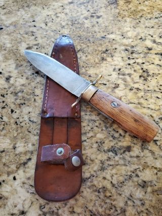 Vintage Kinfolk Fixed Blade Knife W/ Wooden Handle & Leather Sheath