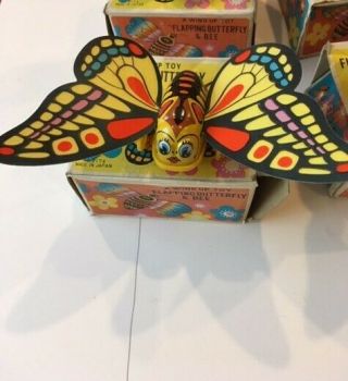 Mib Rare Tin Toy Litho Yone Wind - Up Flapping Butterfly And Bee Made In Japan