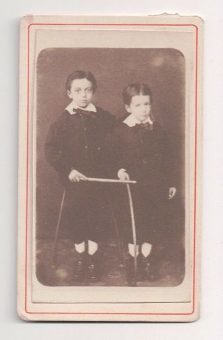 Vintage Cdv 2 Brothers In Fauntleroy Suits Photo By L.  Poulain Havre France