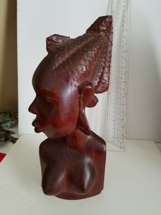 Large Vtg African Hand Carved Hard Wood Tribal Woman Female Head Bust Sculpture