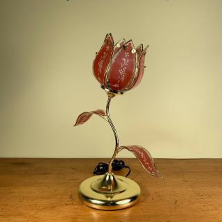 Vintage Pink Glass Lotus Flower Table Top Touch Base Lamp 20 "