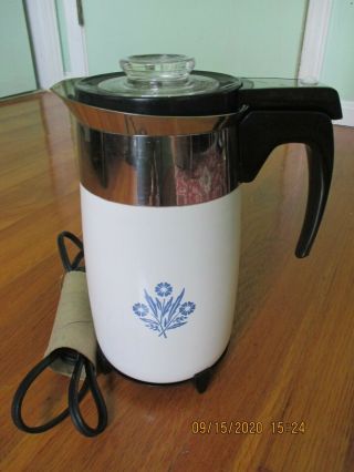 Vtg Corning Ware Blue Cornflower Electric 10 Cup Percolator Coffee Pot Wo