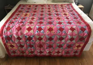 Vintage Twin/full Size Quilt 78 X 60 Inches Star Pattern Handmade Cotton 1950s