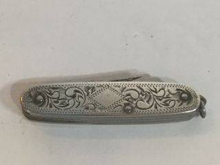 Old Vintage Hand Chased Sterling Silver Pocket Knife Knife.