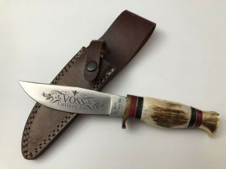 Voss Cutlery Co.  Hunting Knife Fixed Blade Stag Bowie10 In With Sheath.