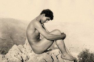 Study Of A Male Nude On A Rock,  Baron Wilhelm Von Gloeden 1890s (reprint)