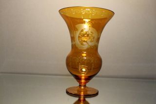 Vintage Egermann Czech Republic Bohemian Cut To Clear Amber Crystal Vase