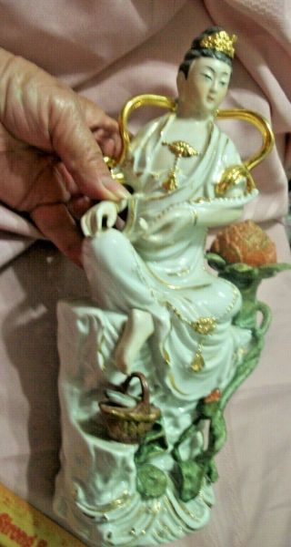 Vintage Porcelain Figurine Oriental Lady Tall Elegant Bright Colors & Gold Trim