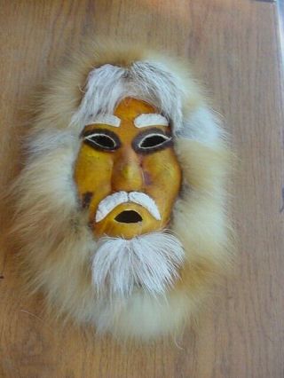 Vintage Alaska Eskimo Hide And Fur Mask By Doreen Augougak