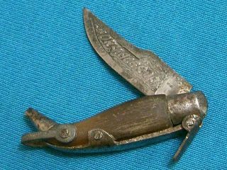 Antique Tiny Mini Pocket Watch Fob Horn Navaja Lockback Folding Knife Vintage