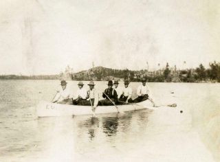 Mr226 Vtg Photo Men Rowing Canoe " Emily ",  Black Americana C Early 1900 
