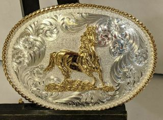 Montana Silversmith Horse Stallion Belt Buckle Vintage Gold Tone