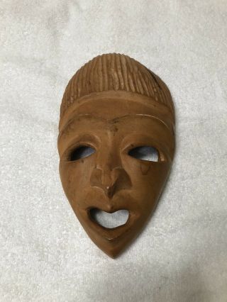Vintage African Tribal Face Mask Hand Carved Wood Wall Hanging Sculpture