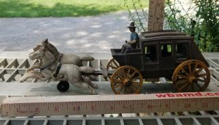 Vintage Cast Iron Double Horse Drawn Wagon With Driver