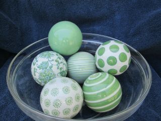 Ceramic Carpet Balls Vintage Set Of 6 Green & White Porcelain Home Decor