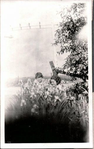 Vintage Photograph 1930s Gay Lesbian Interest Girls Farm Field Flowers Old Photo