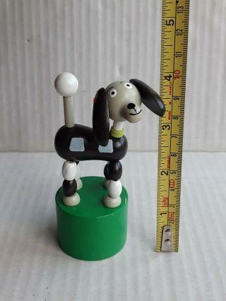 Cute Black Poodle Puppy Dog Push Button Puppet Movable Wooden Push - Up Toy