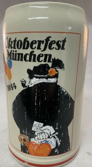 1984 Oktoberfest Munchen 1 Liter Beer Stein Tankard Mug