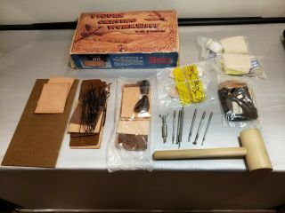 Vintage Tandy Figure Carving Leather Kit Includes 7 Tools,  A Mallet & Leather