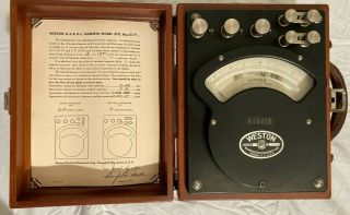 Vintage Weston Ac/dc Ammeter Model 370 No.  8714 In Wooden Case