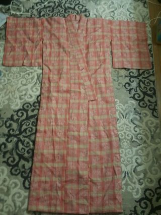 Authentic Vintage Pink Japanese Cotton Kimono / Yukata With Sash And Tie
