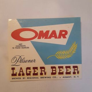 Omar Pilsener Lager Beer Label,  12 Fl Ozs,  Regional Brewing Albany,  Ny