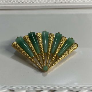 Vintage Marvella Jade Green Peking Glass Fan Pin 2