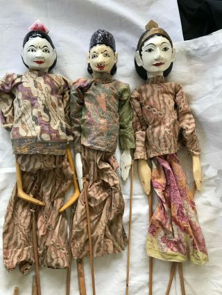 3 Vintage Indonesian Wayang Golek Puppet Doll Wood Rod Stick 12 Inch