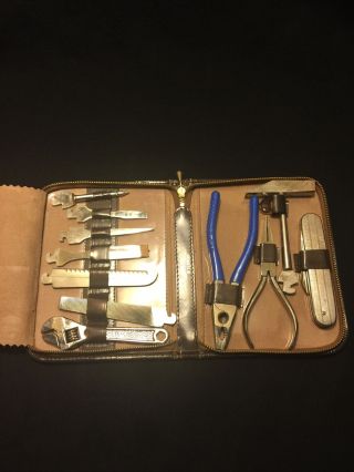 Vintage Hoffritz W Germany Stainless Folding Knife Multi Tool Set W Leather Case