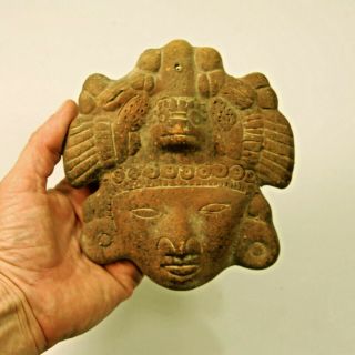 VINTAGE MASK AZTEC MAYAN RED MEXICAN CLAY POTTERY WALL HANGINGS - SET OF TWO 3