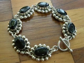 Heavy Vintage Mexican Beaded Sterling Silver Black Onyx Toggle Bracelet