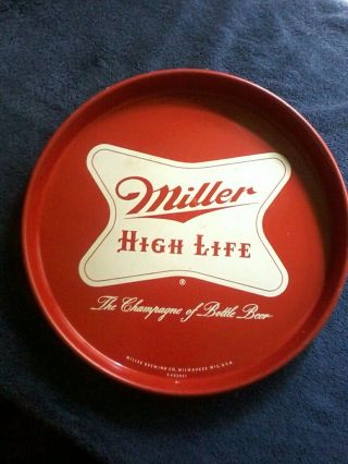 Vintage Red Miller High Life Beer Tray 12 Round