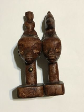 Vintage Pair Hand Carved Wood African Tribal Art Statue Figures