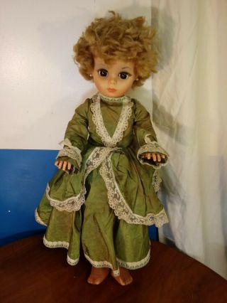 Vintage 1966 Pm Sales Inc.  22 " Plastic Fashion Doll Blinking Eyes Green Dress