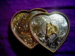 Montana Silversmiths Sterling Plated Double Heart With Horse Head Western Buckle