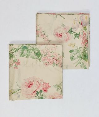 2 Vintage Ralph Lauren Therese Shabby Chic Floral Pair King Pillow Cases Euc