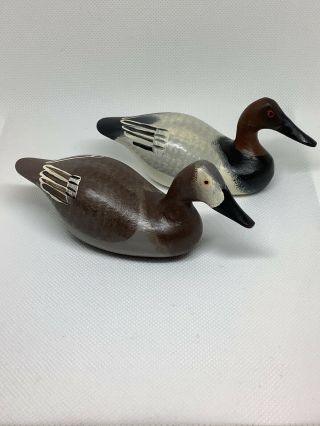 Pair Miniature Canvasback Decoys Signed And Dated 1983 By Clarence Bauer