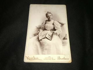 Cabinet Card Photo Of A Woman Holding Photo Book By Krumhor From Cleveland Ohio