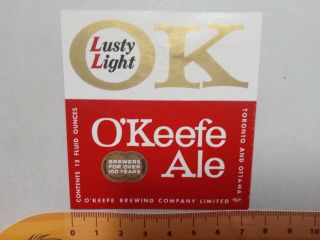1 Beer Label - Ok O´keefe Ale - O´keefe Brewing Company - Toronto Ottawa - Canada