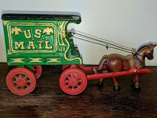 Vintage Cast Iron U.  S.  Mail Wagon And Horse With Driver 11 "