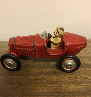 Vintage Cast Iron Racecar With Driver Toy Figure
