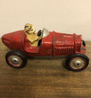Vintage Cast Iron Racecar With Driver Toy Figure 3