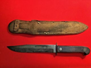 VINTAGE ROYAL BRAND CUTLERY 7” FIXED BLADE BOWIE KNIFE WITH LEATHER SHEATH 2
