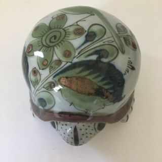 Vintage Ken Edwards Signed Mexican Pottery Turtle Figurine Hand Painted 4 3/4 "