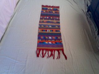 Colorful Vintage Hand Woven Table Runner Or Wall Hanging From Oaxaca