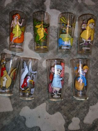 Set Of 8 Vintage 1977 Pepsi Glasses The Rescuers