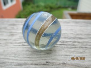 Large Vintage hand made German clear glass banded Lutz marble 1.  25 